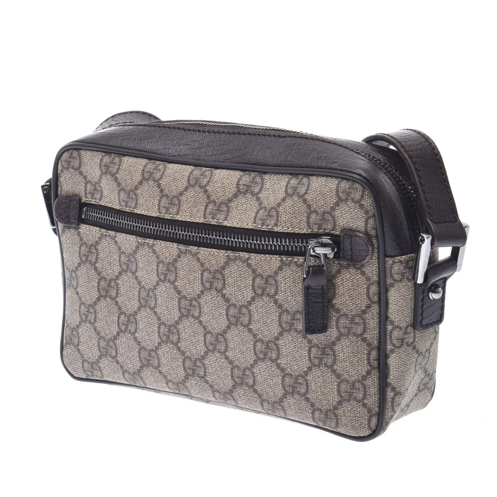 Gucci Brown Beige Bag Shoulder Leather GG Supreme Canvas